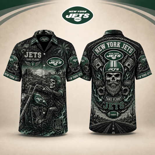 PREMIUM NFL X NYJ EXCLUSIVE Biker Skull Hawaiian Shirt Limited Edition