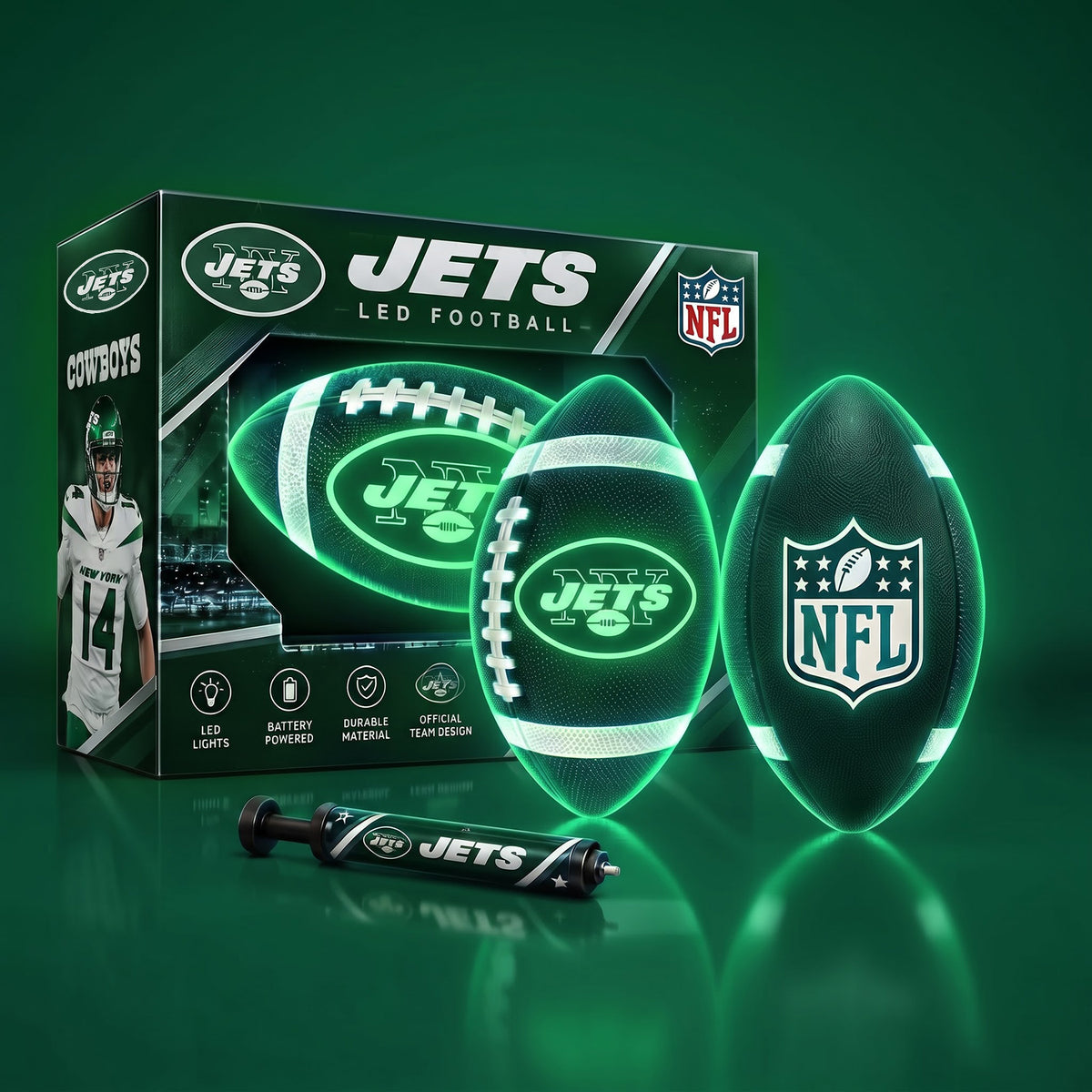 PREMIUM NFL X NYJ EXCLUSIVE PERSONLIZED 3D LIGHT-UP LED FOOTBALL GIFT FOR FAN LIMITED EDITION