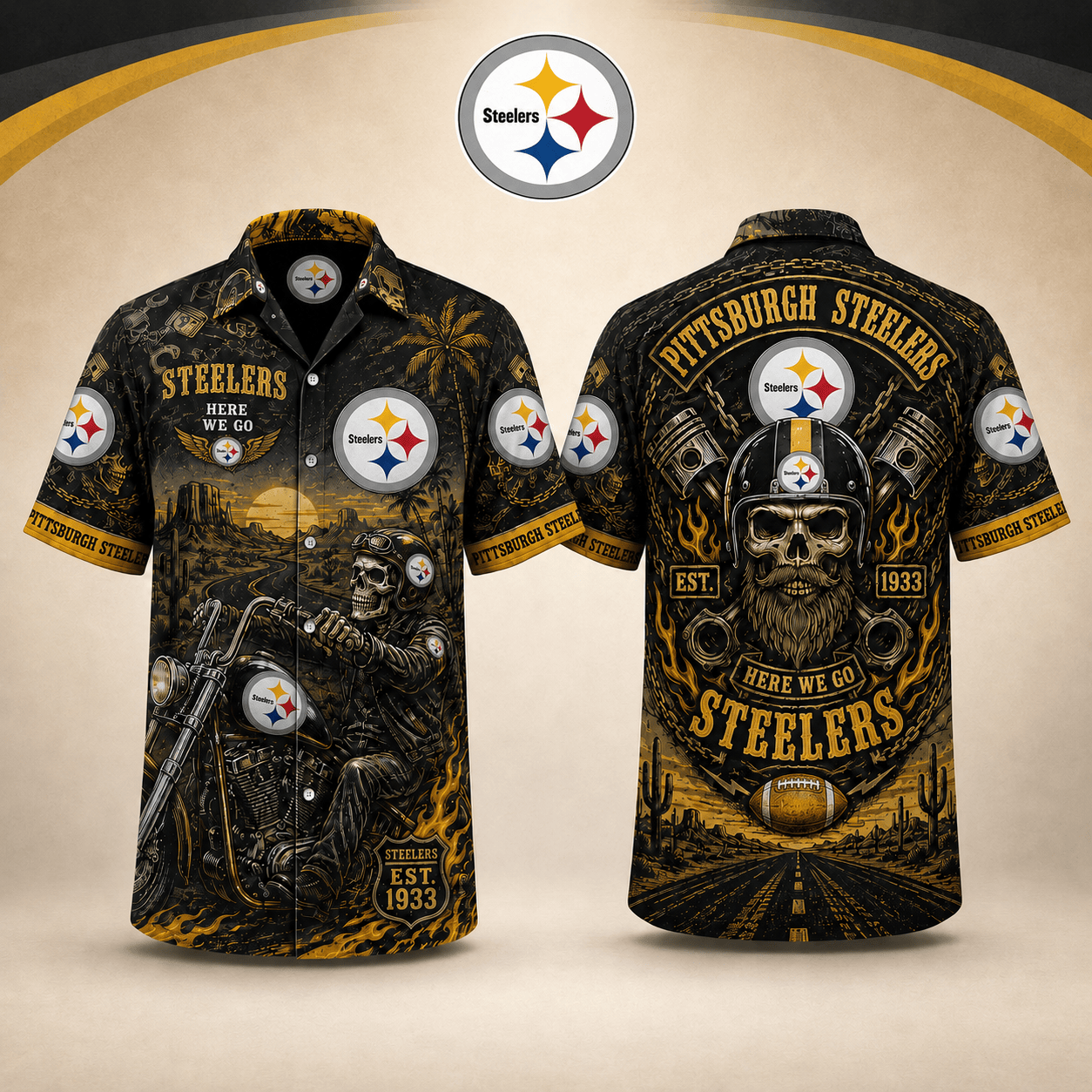 PREMIUM NFL X PS EXCLUSIVE Biker Skull Hawaiian Shirt Limited Edition