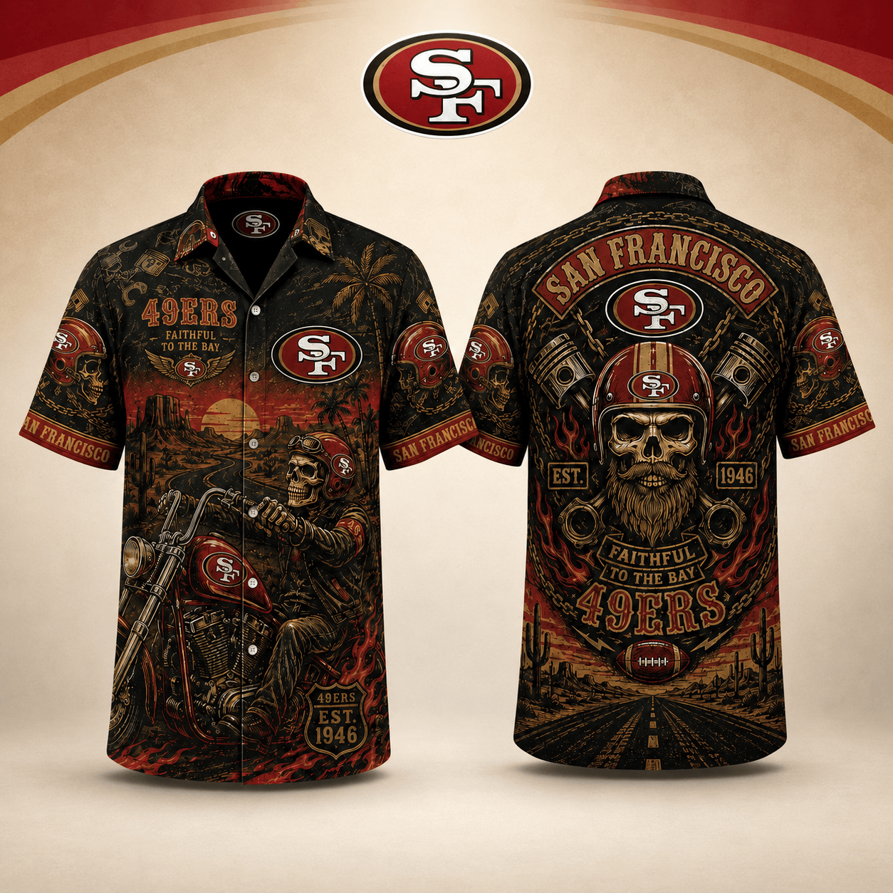 PREMIUM NFL X SF EXCLUSIVE Biker Skull Hawaiian Shirt Limited Edition