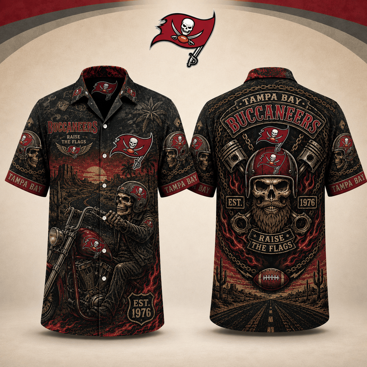 PREMIUM NFL X TBB EXCLUSIVE Biker Skull Hawaiian Shirt Limited Edition