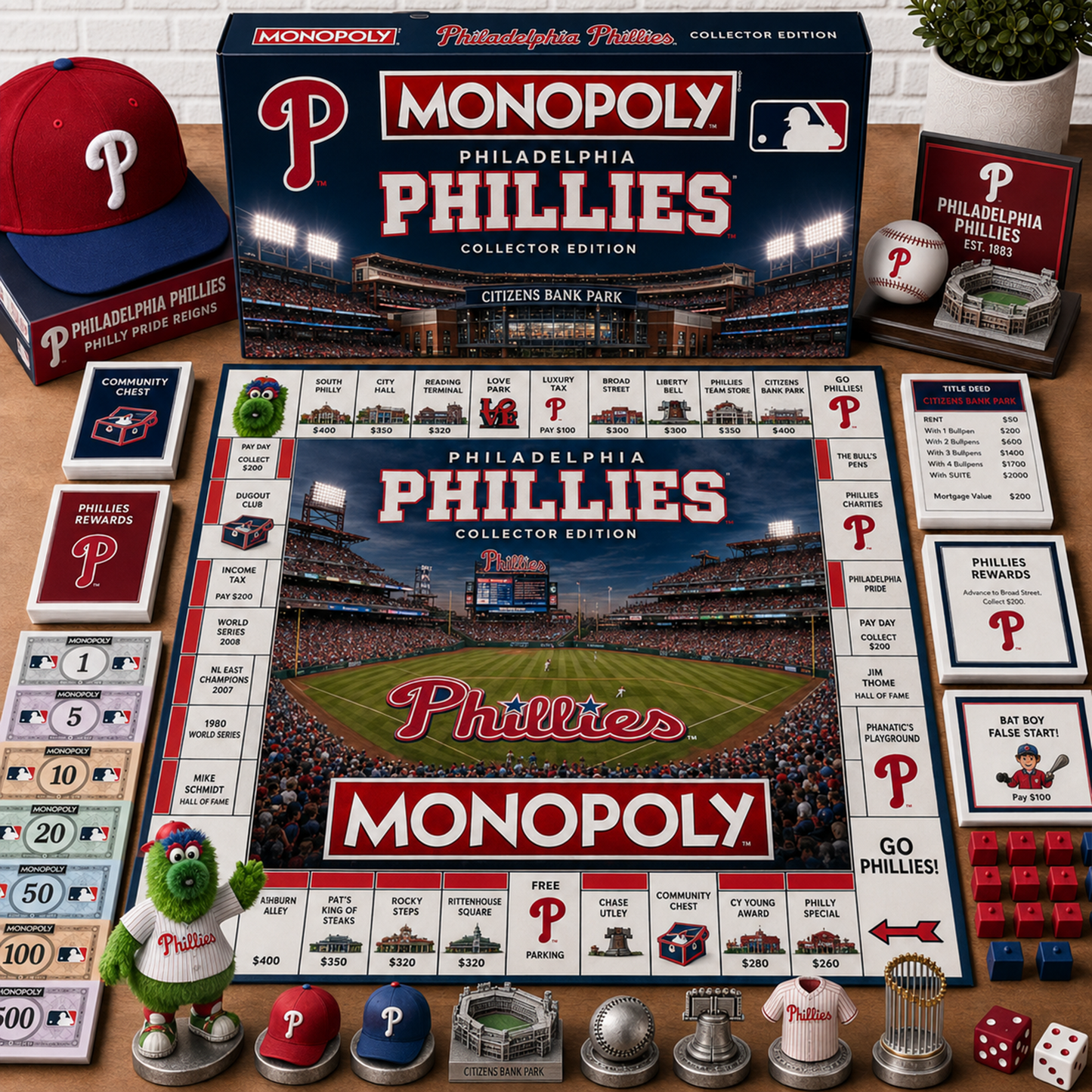 Premium MLB PHI Monopoly Collector’s Edition Board Game NMD 080826 TTV