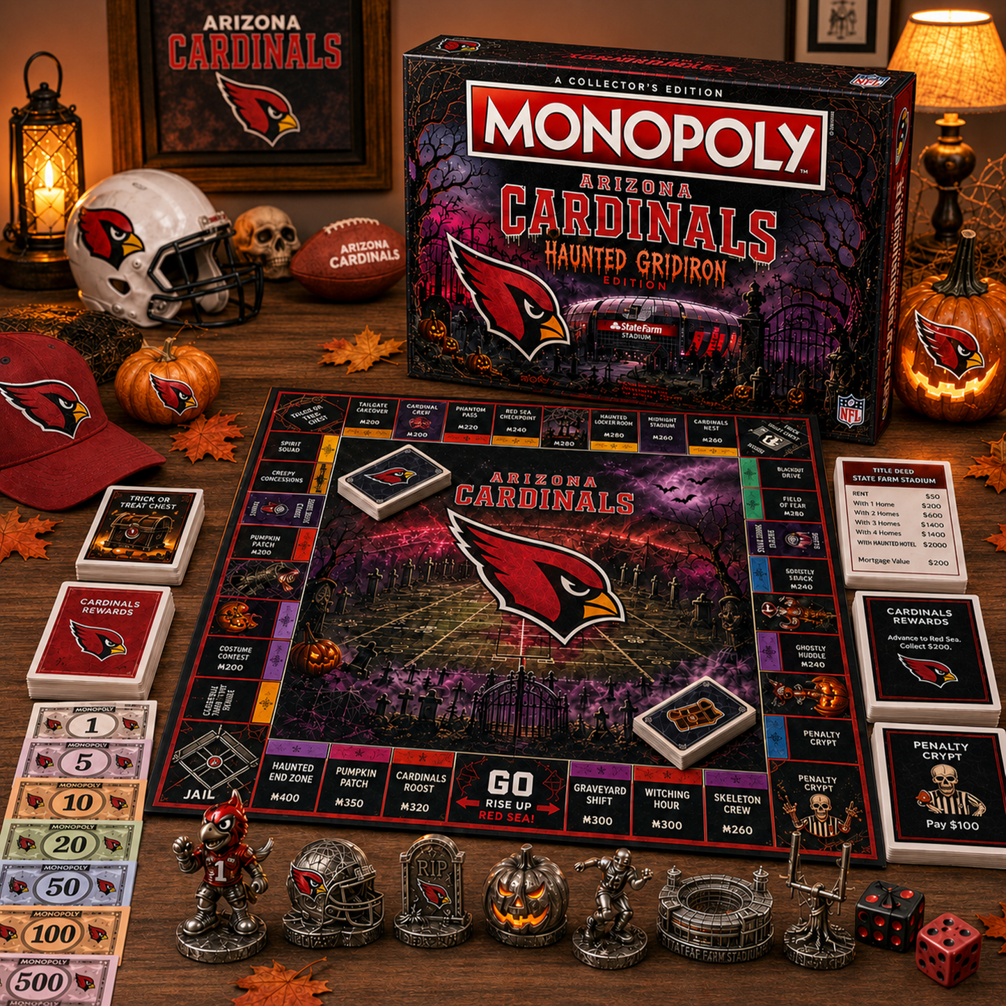 Premium NFL ARI Halloween Monopoly Collector’s Edition Board Game V2