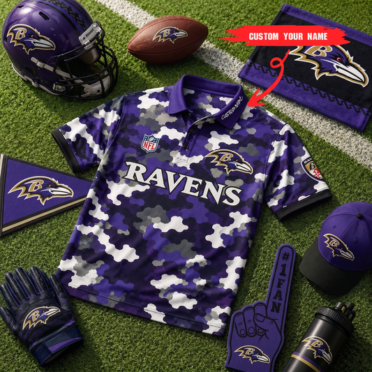 Premium NFL BAL Camo Polo Shirt