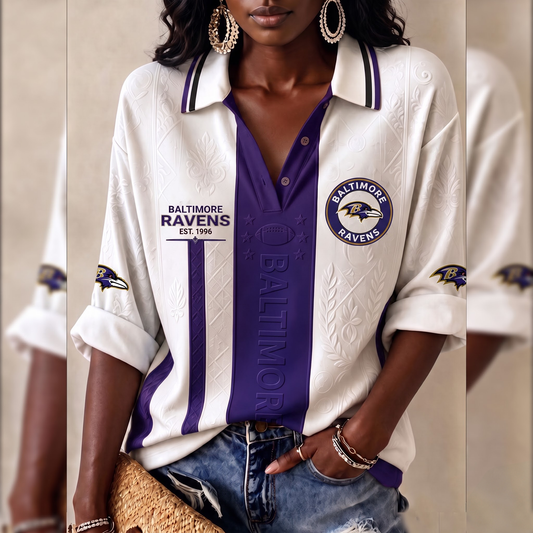 Premium NFL BAL Embossed Heritage Open-collar Polo Shirt