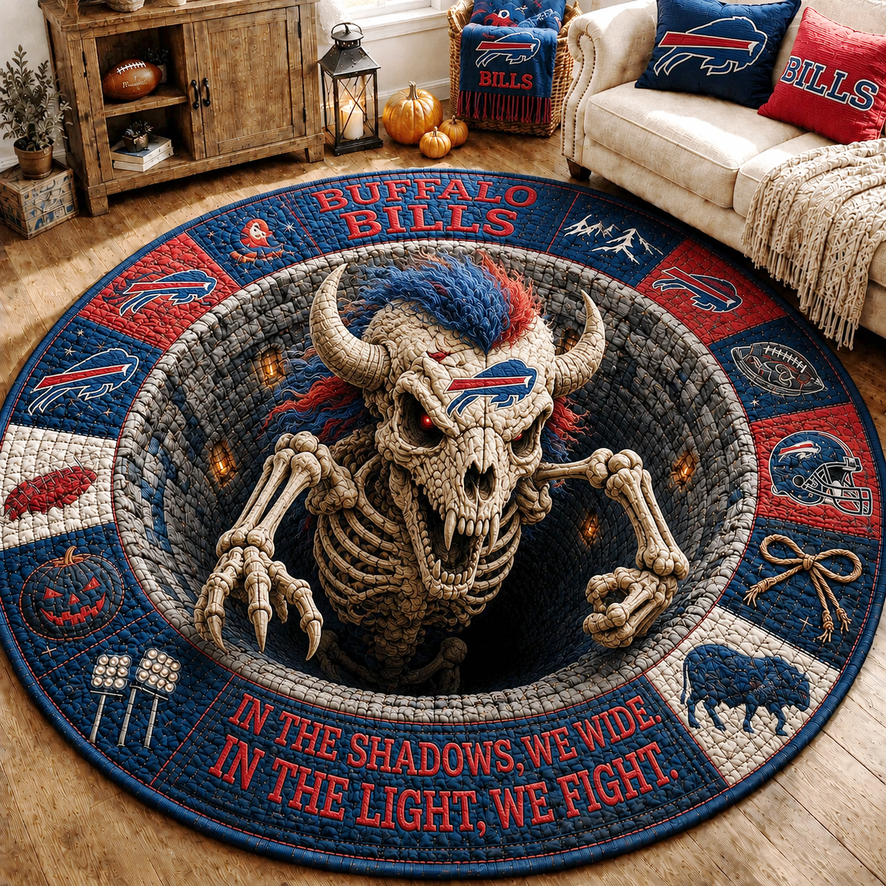 Premium NFL BB Haunted Gridiron Skeleton Quilted Round Mat