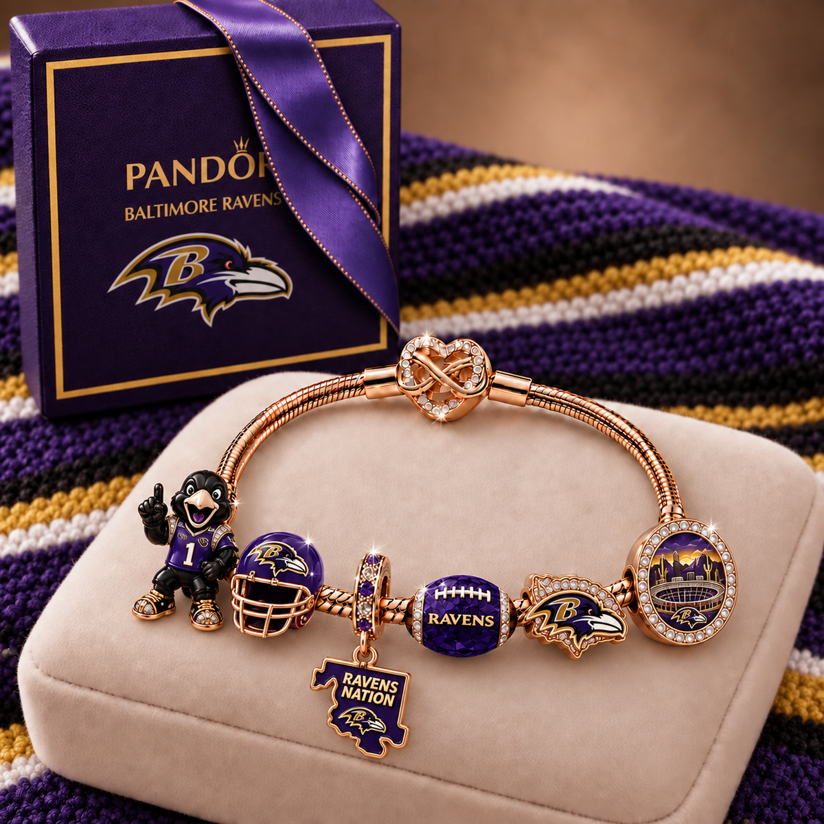 Premium NFL BR Collector Rose Gold Charm Bracelet V6
