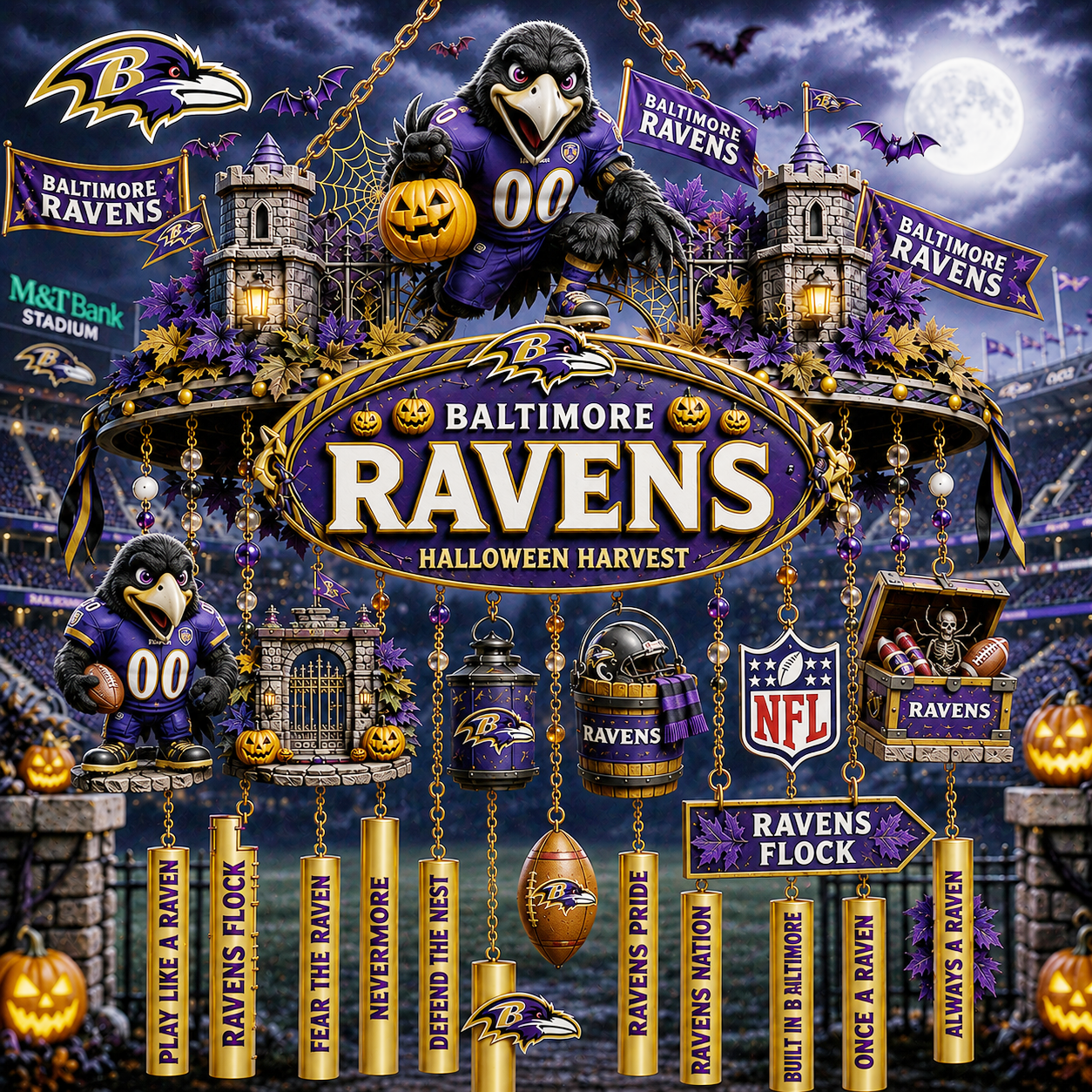 Premium NFL BR Halloween Wind Chime