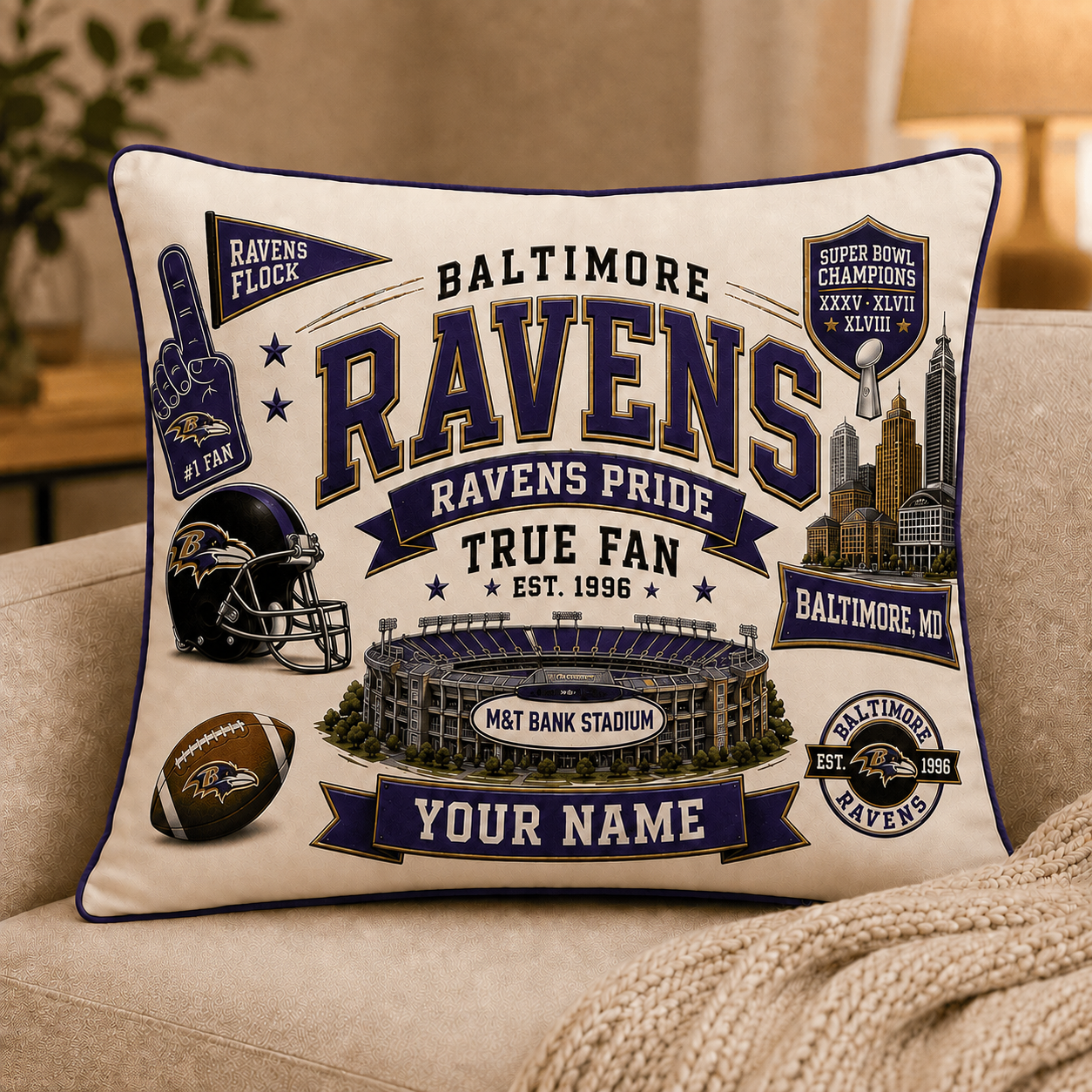 Premium NFL BR Vintage Pillow