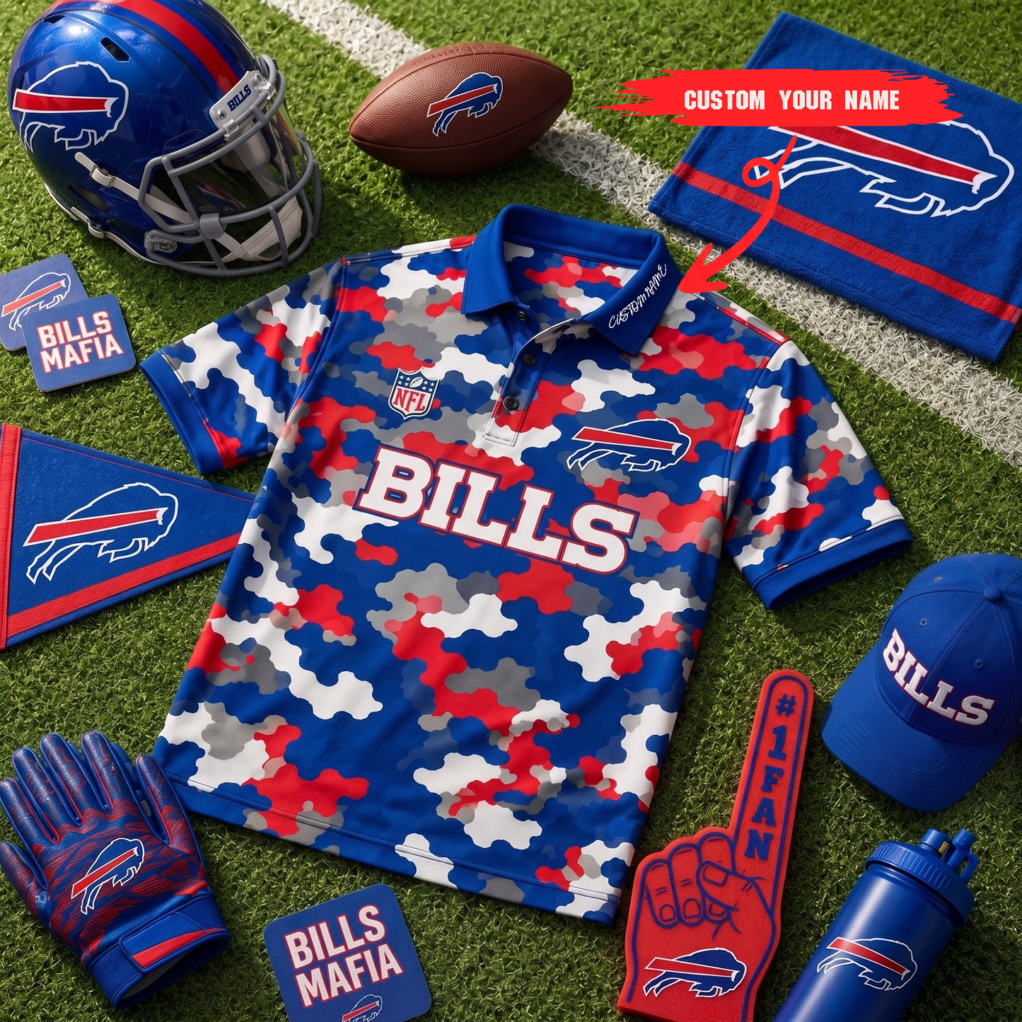 Premium NFL BUF Camo Polo Shirt