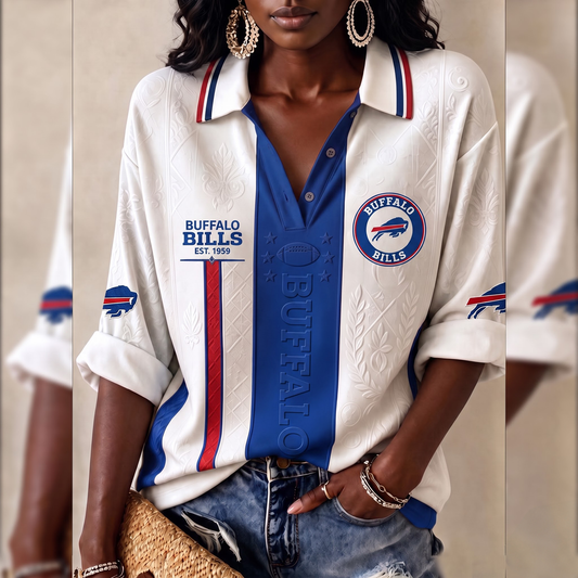Premium NFL BUF Embossed Heritage Open-collar Polo Shirt