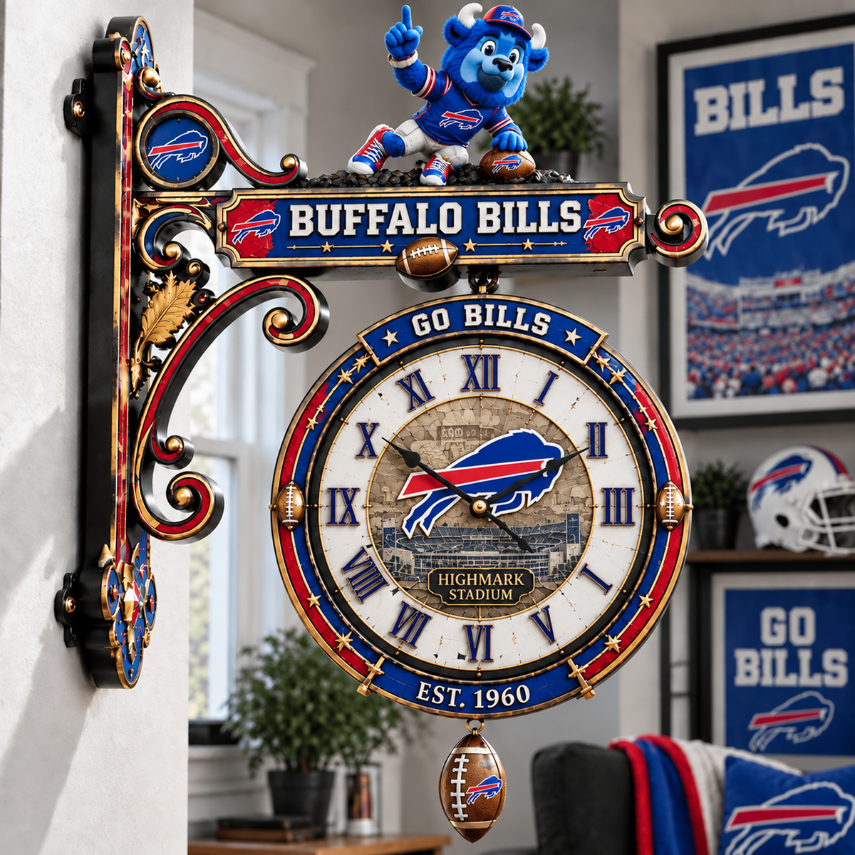 Premium NFL BUF Illuminating Collector Wall Clock