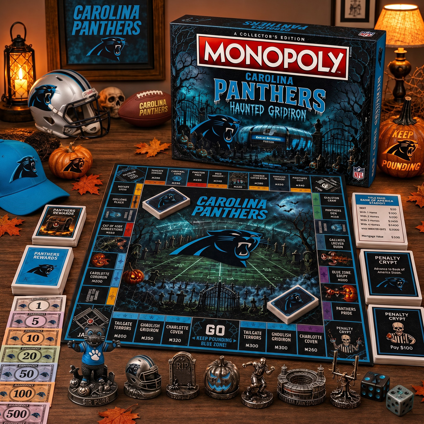 Premium NFL CAR Halloween Monopoly Collector’s Edition Board Game V2