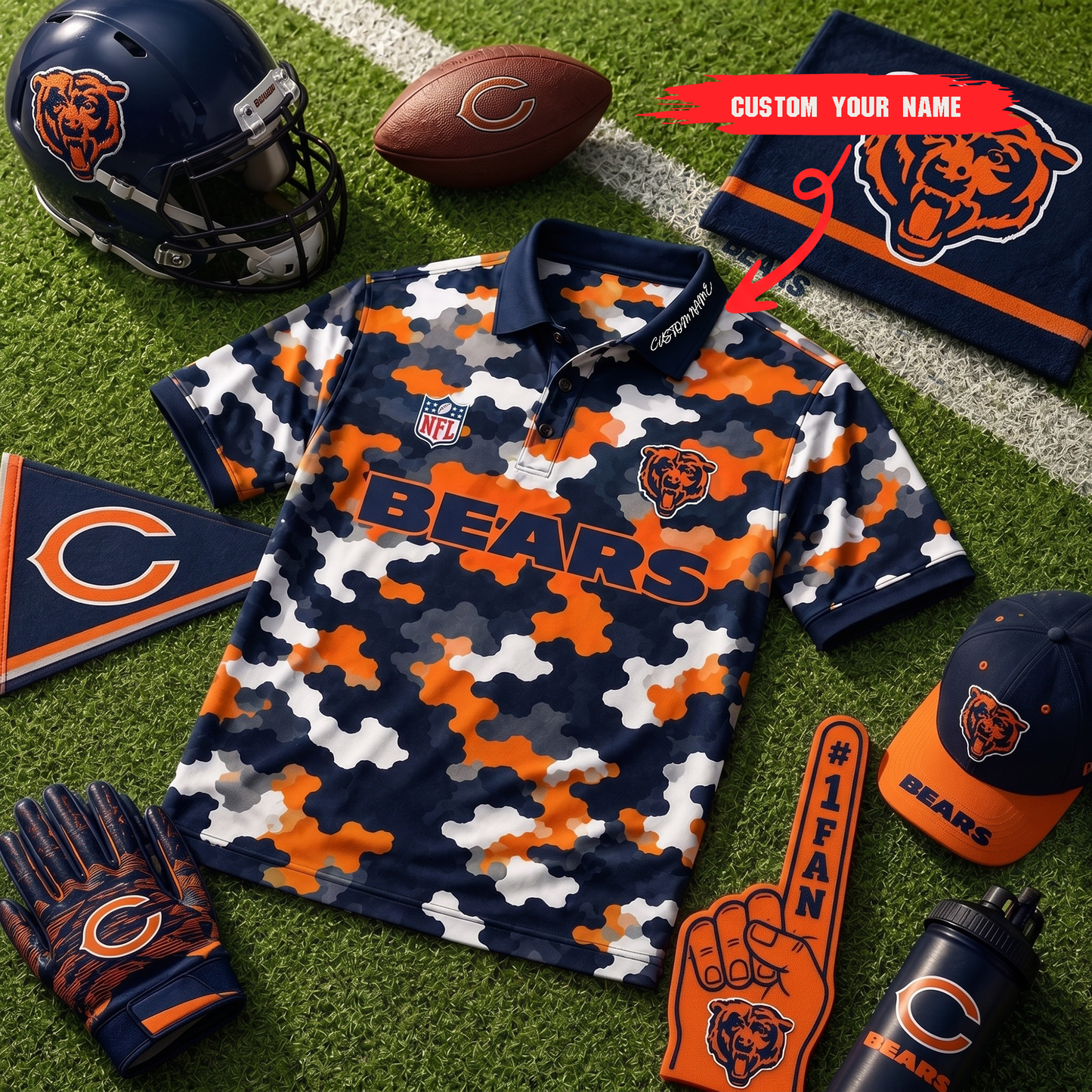 Premium NFL CHI Camo Polo Shirt