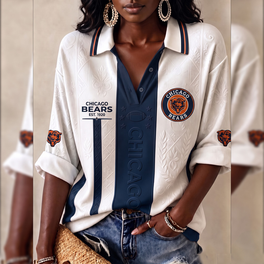 Premium NFL CHI Embossed Heritage Open-collar Polo Shirt