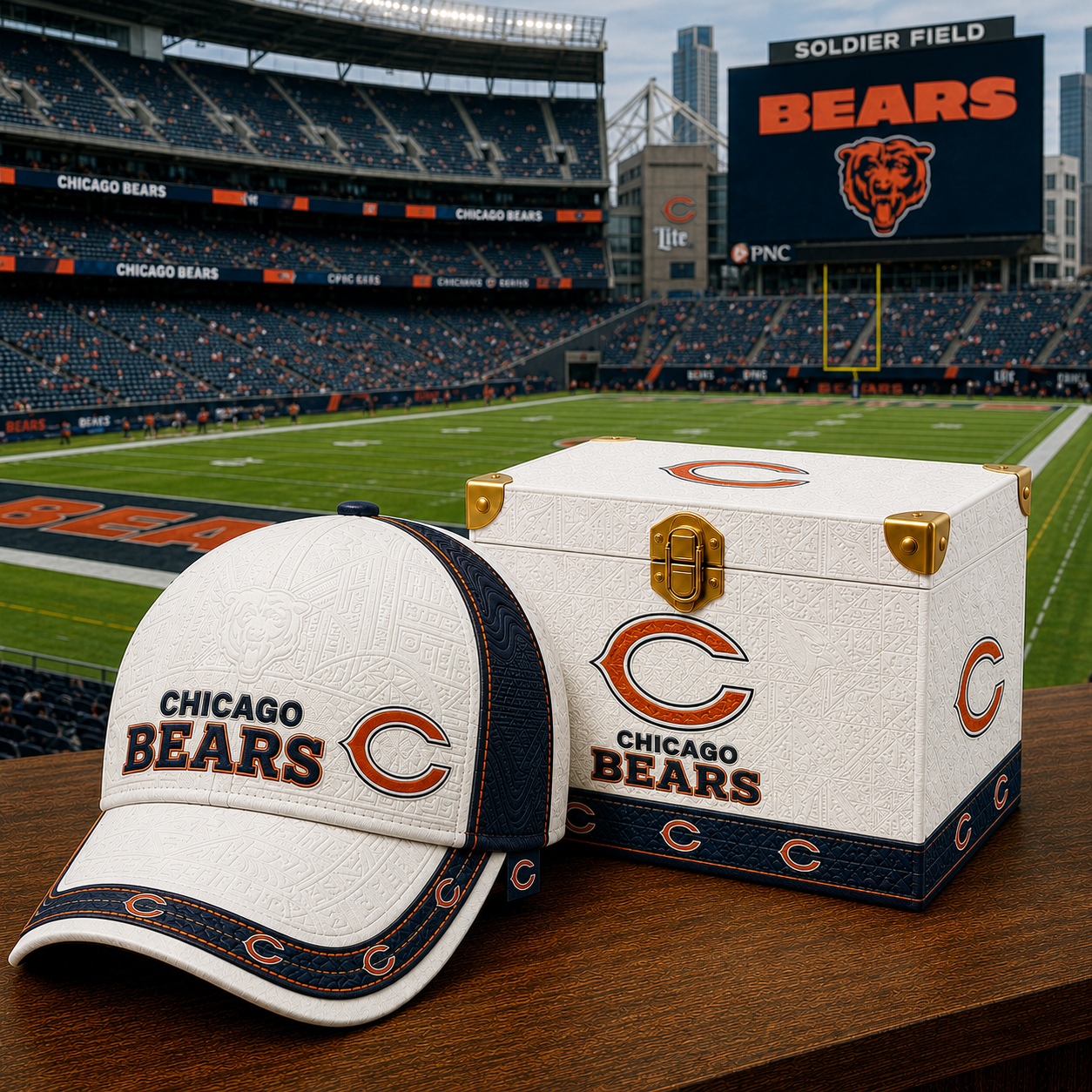Premium NFL CHI Embossed Leather Cap