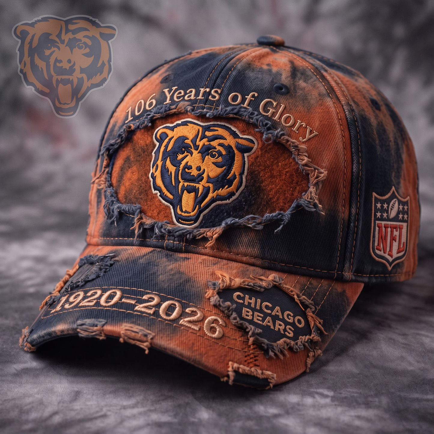 Premium NFL CHI Glory Vintage Distressed Embroidered Cap