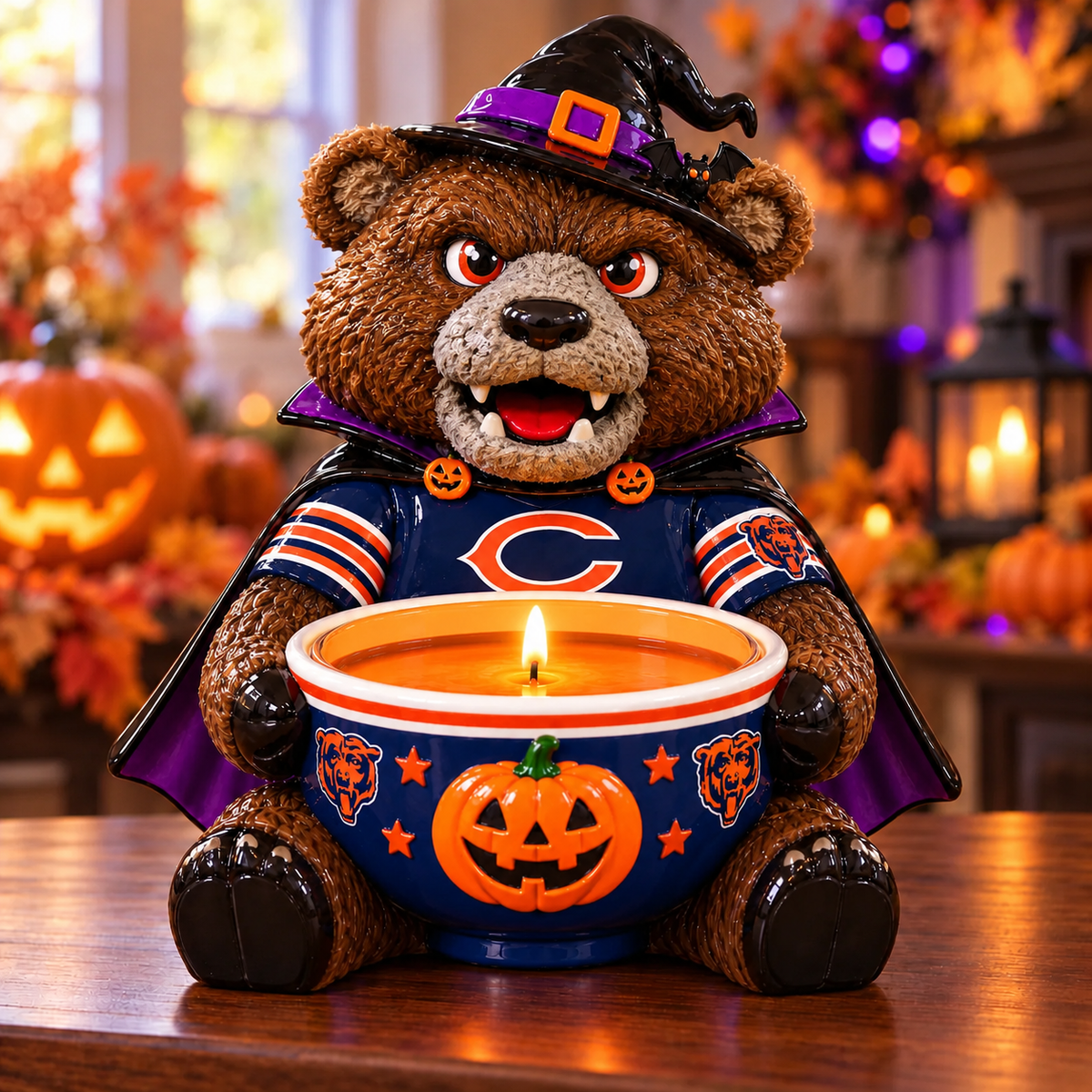 Premium NFL CHI Halloween Candle Holder