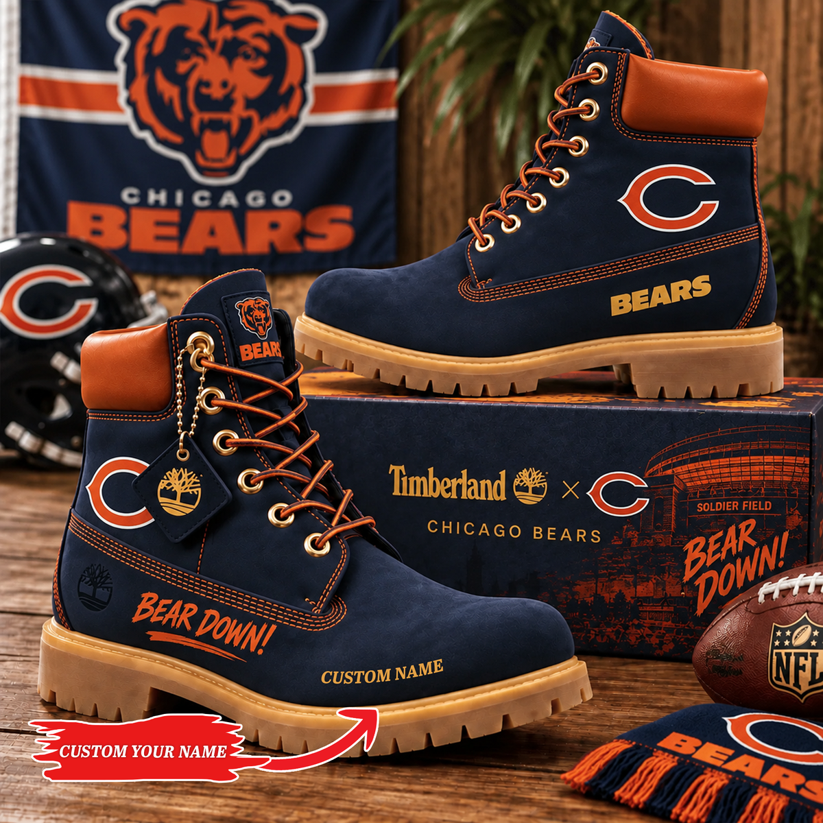Premium NFL CHI Heritage Boots Custom Name