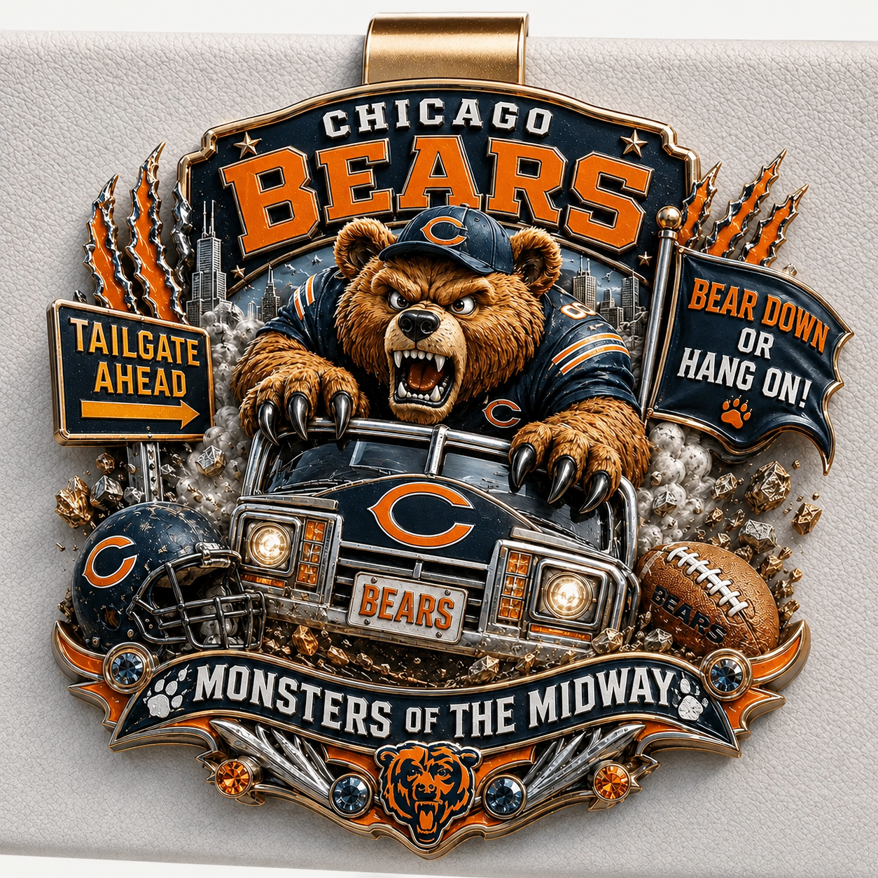 Premium NFL CHI Mascot Tailgate 3D Car Visor Clip