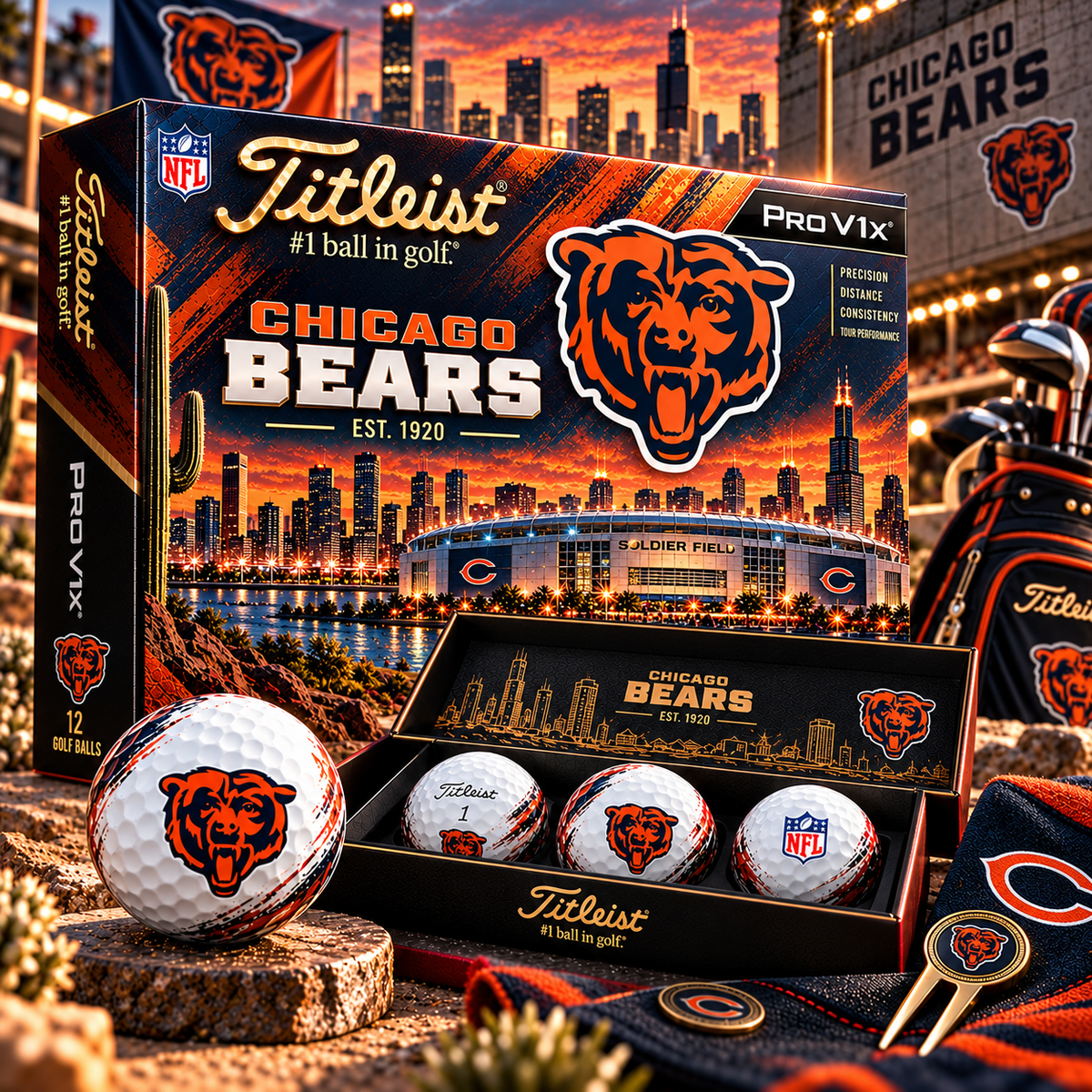 Premium NFL CHI x Titleist Pro V1 Herritage Golf Ball Set V4