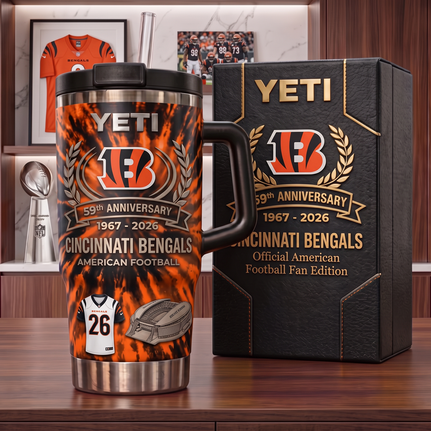 Premium NFL CIN Anniversary Flame Heritage Handle Tumbler