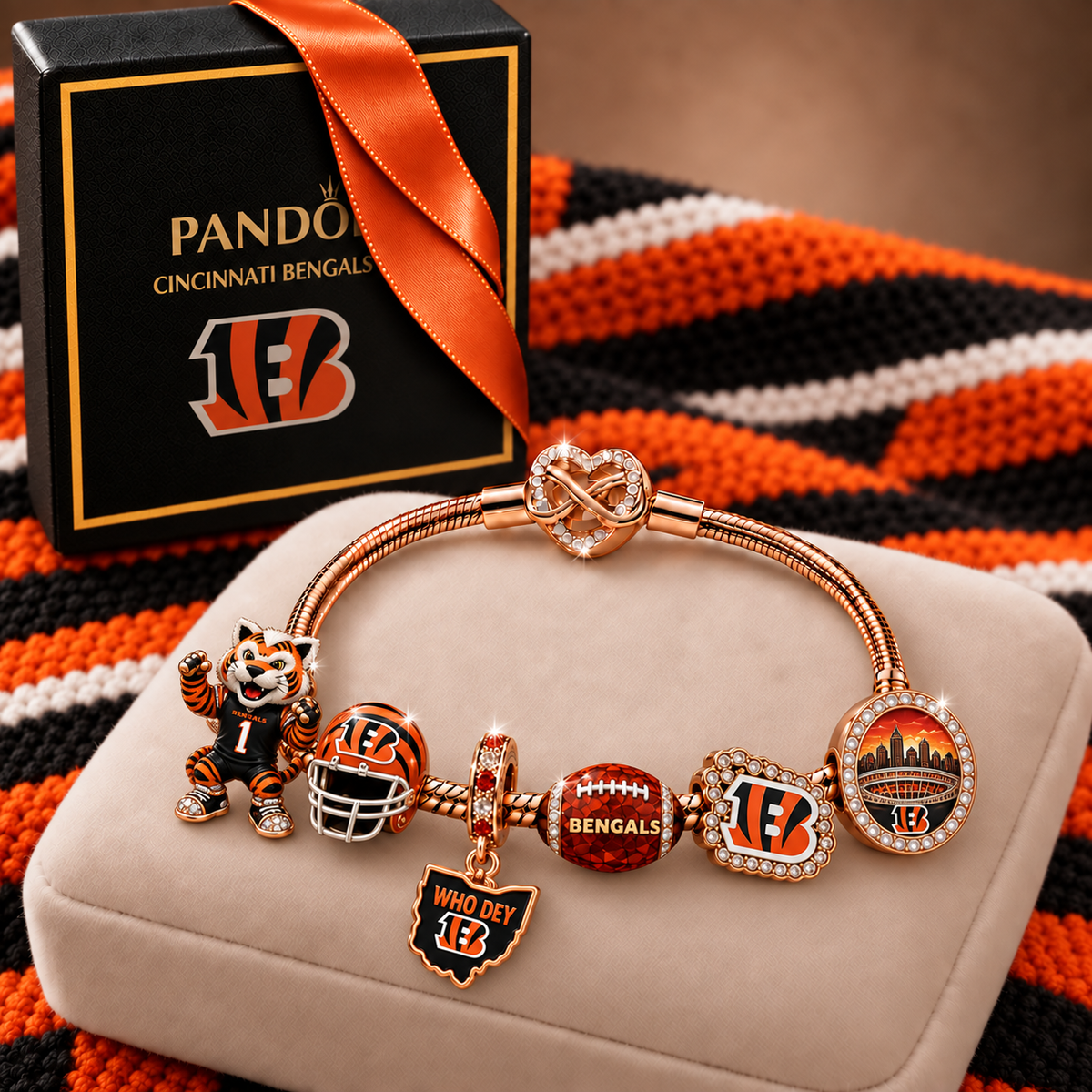 Premium NFL CIN Collector Rose Gold Charm Bracelet V6