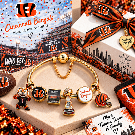 Premium NFL CIN Fan Legacy Gold Charm Bracelet V7
