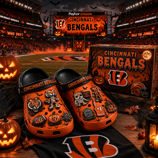 Premium NFL CIN Haunted Game Day Halloween Charm Clogs