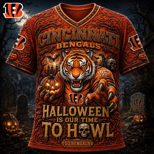 Premium NFL CIN Haunted Howl Halloween Mascot T-shirt