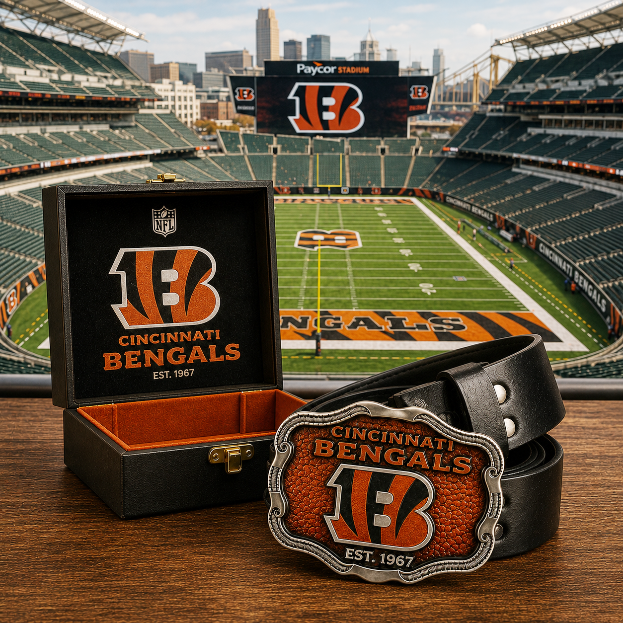 Premium NFL CIN Vintage Heritage Leather Belt