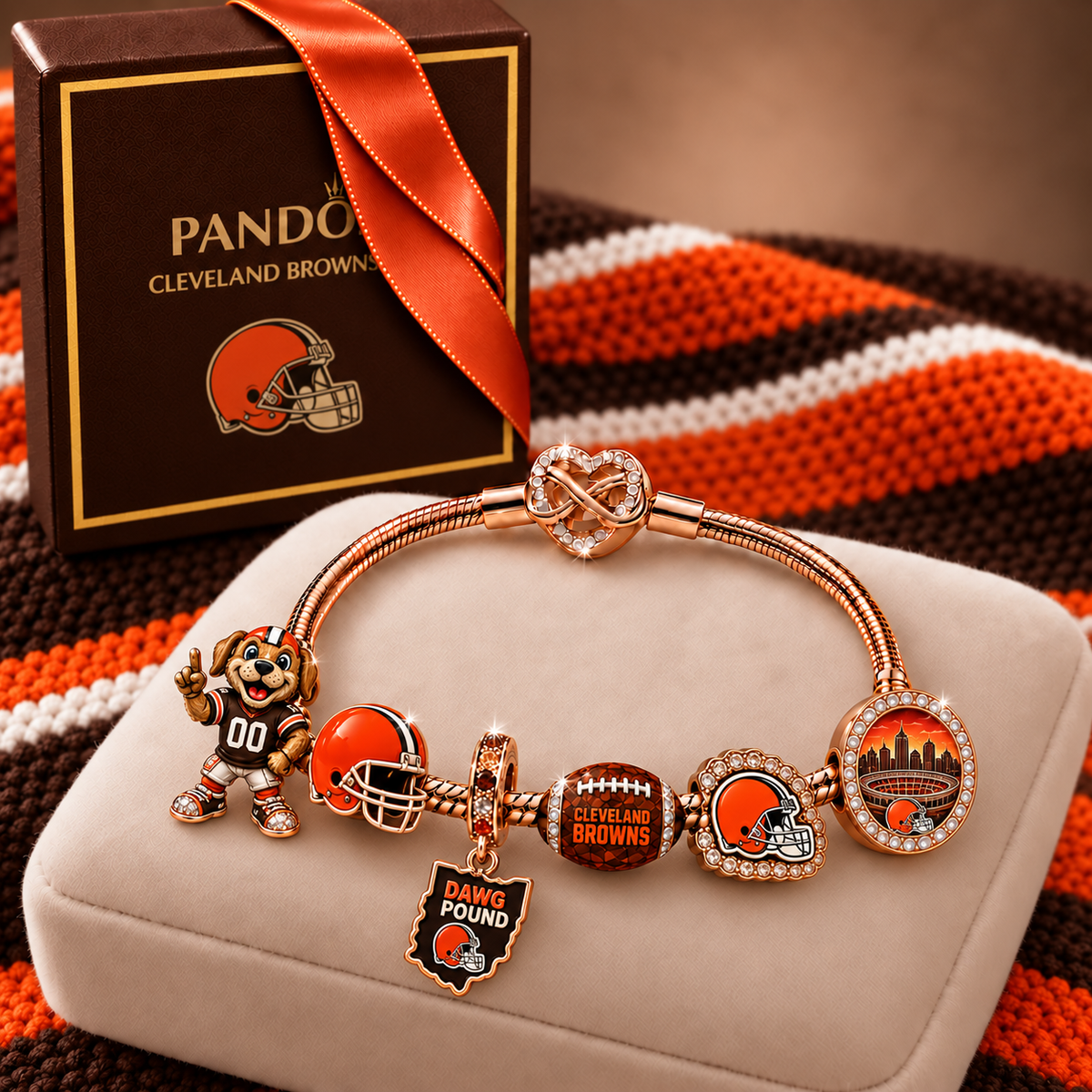 Premium NFL CLE Collector Rose Gold Charm Bracelet V6