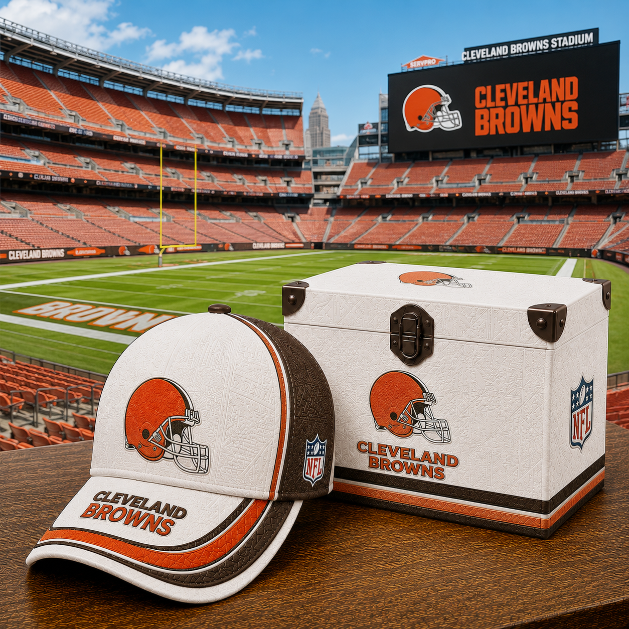 Premium NFL CLE Embossed Leather Cap V2