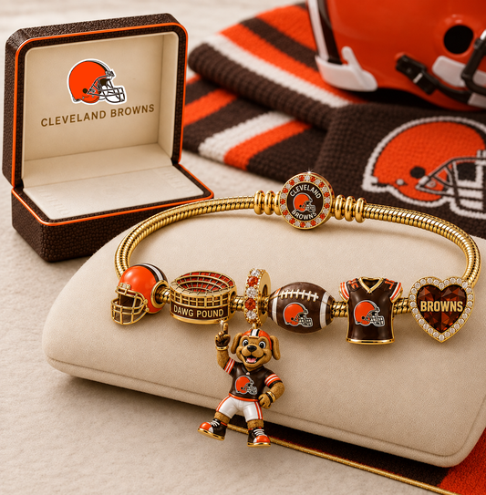 Premium NFL CLE Gold Charm Bracelet Set