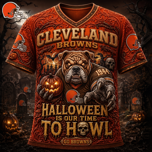 Premium NFL CLE Haunted Howl Halloween Mascot T-shirt
