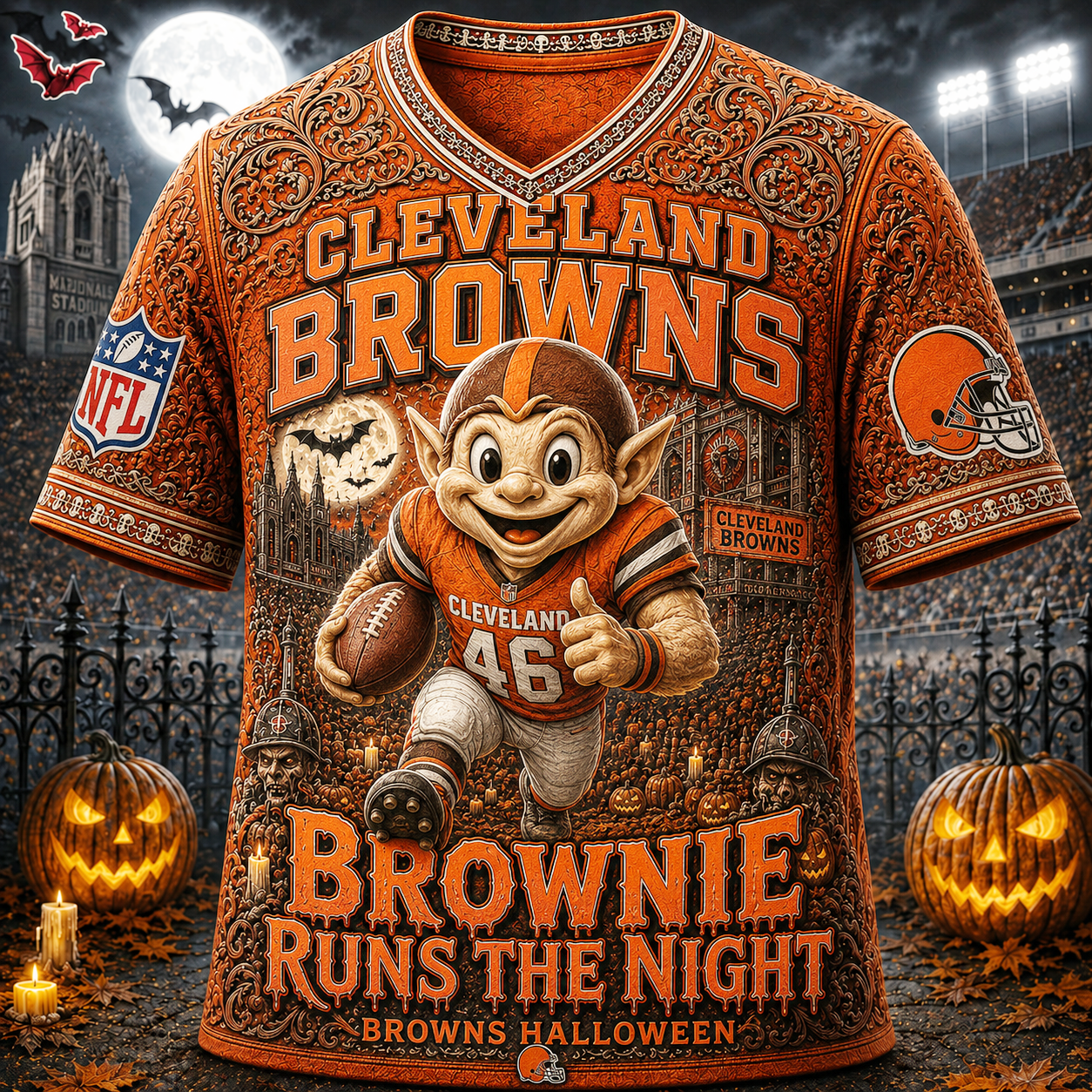 Premium NFL CLE Runs the Night Halloween Mascot T-shirt