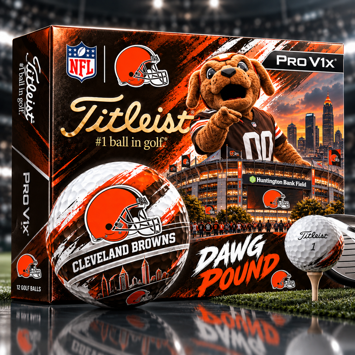 Premium NFL CLE x Titleist Pro V1 Skyline & Stadium Golf Balls Set