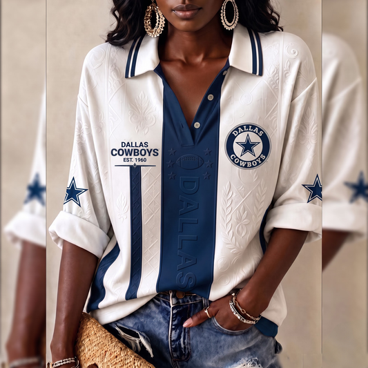 Premium NFL DAL Embossed Heritage Open-collar Polo Shirt