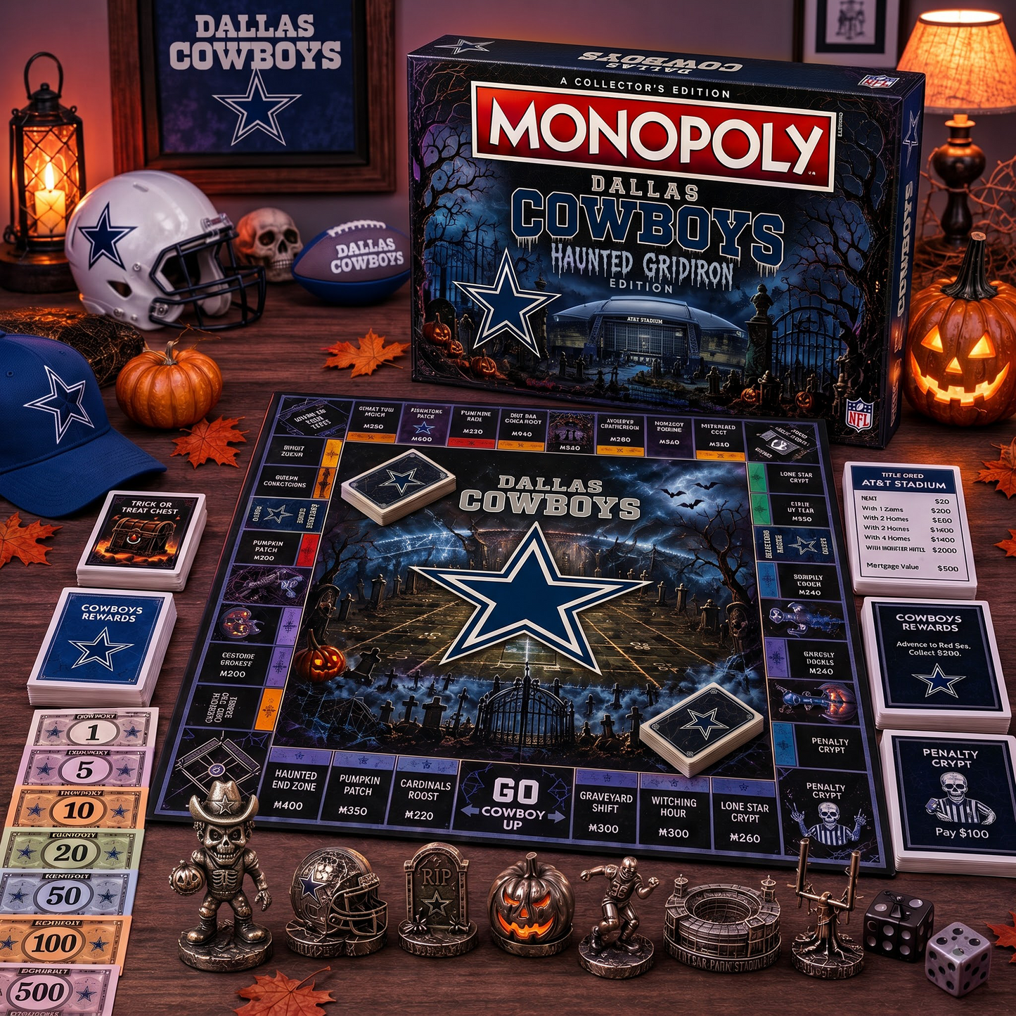 Premium NFL DAL Halloween Monopoly Collector’s Edition Board Game V2