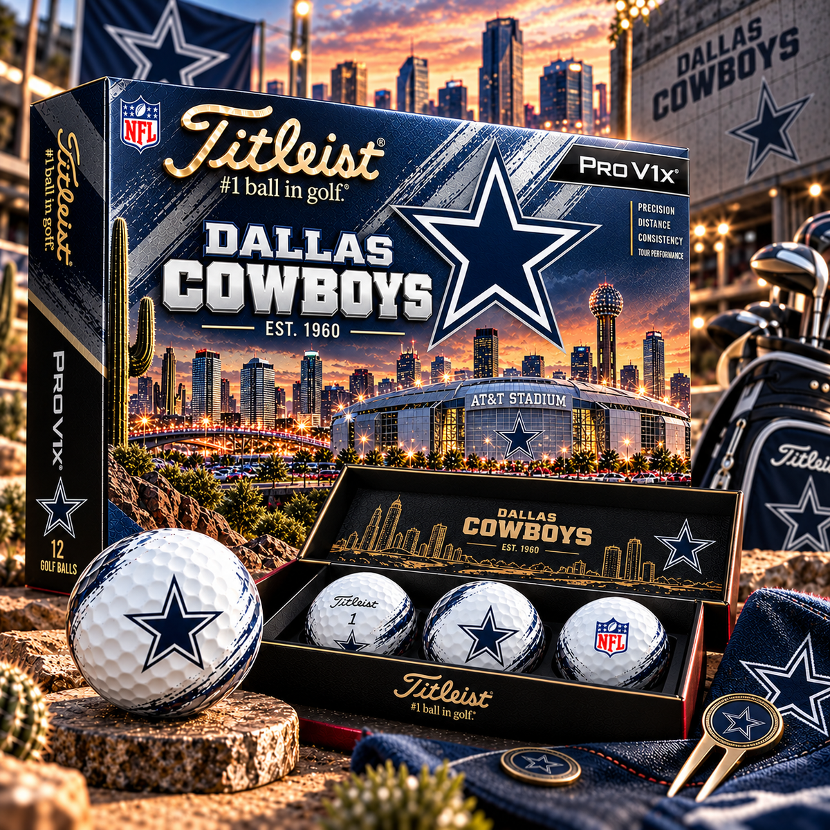 Premium NFL DC x Titleist Pro V1 Herritage Golf Ball Set V4