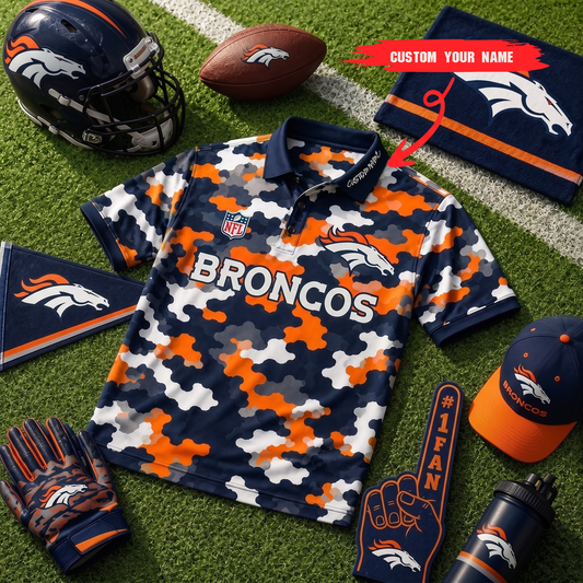 Premium NFL DEN Camo Polo Shirt