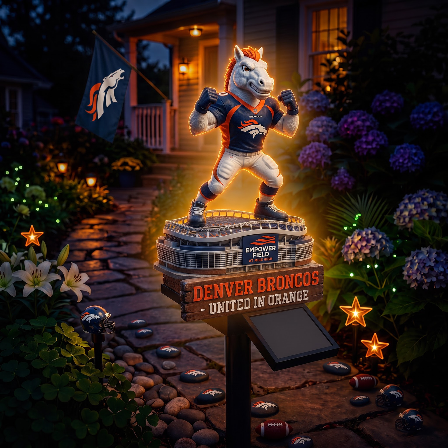Premium NFL DEN Mascot Stadium LumiGarden Solar Lights