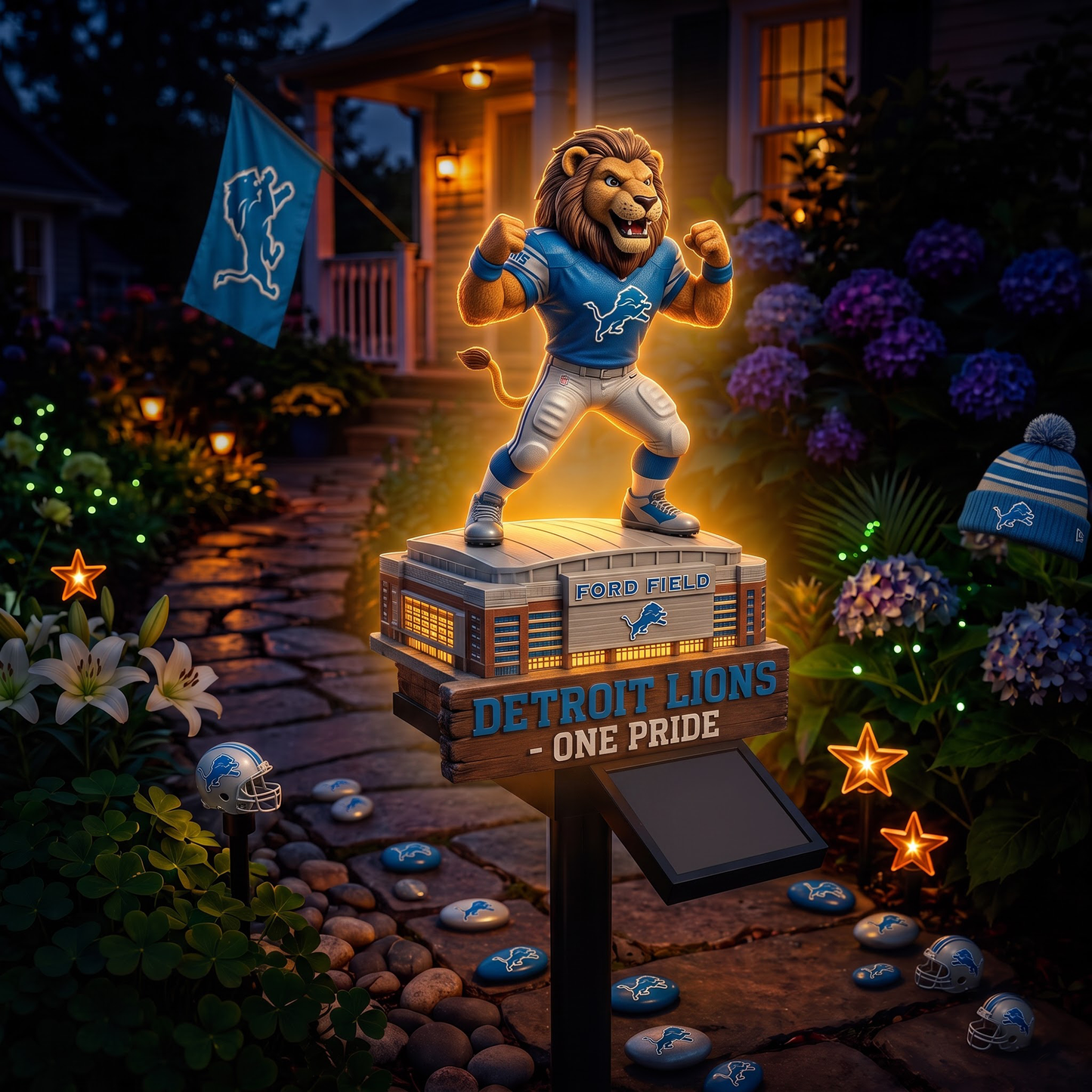 Premium NFL DET Mascot Stadium LumiGarden Solar Lights