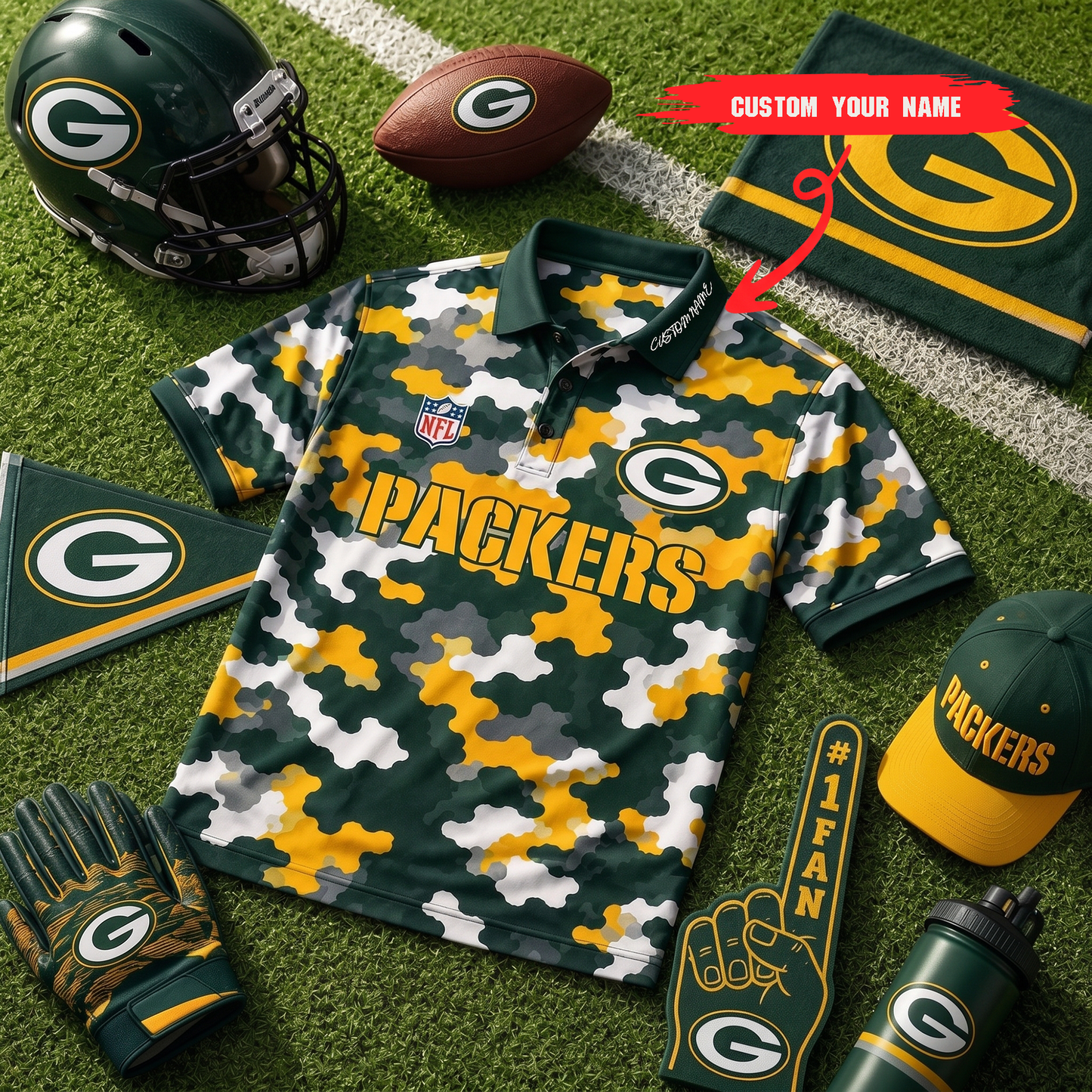 Premium NFL GB Camo Polo Shirt