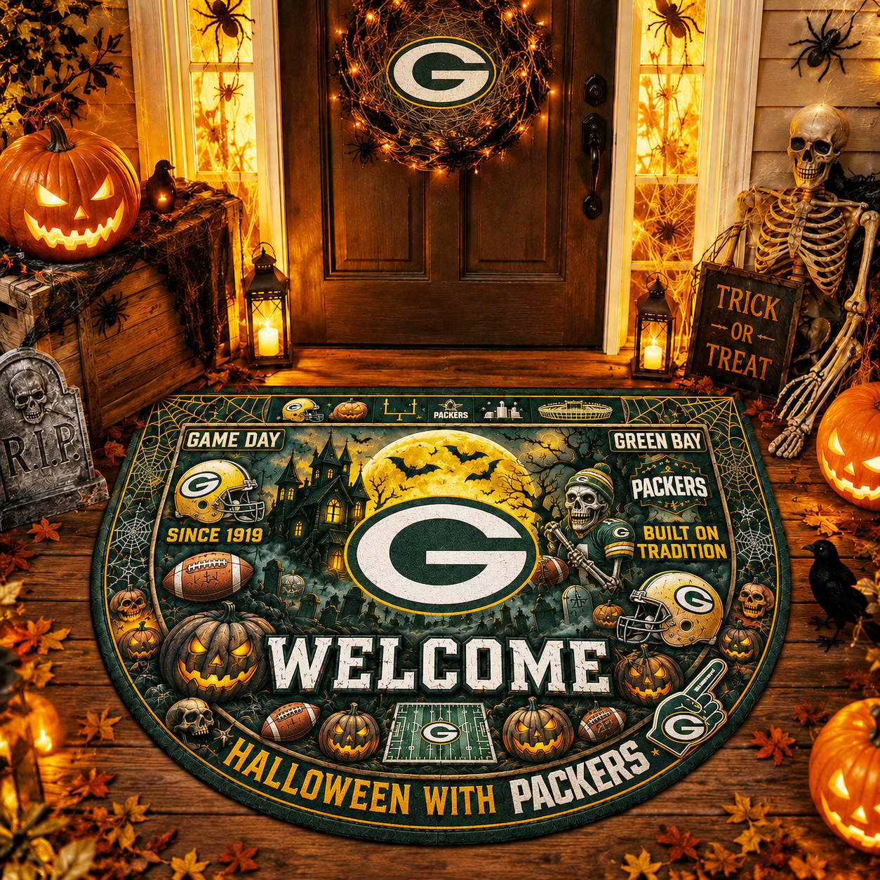 Premium NFL GBP Halloween Welcome Doormat