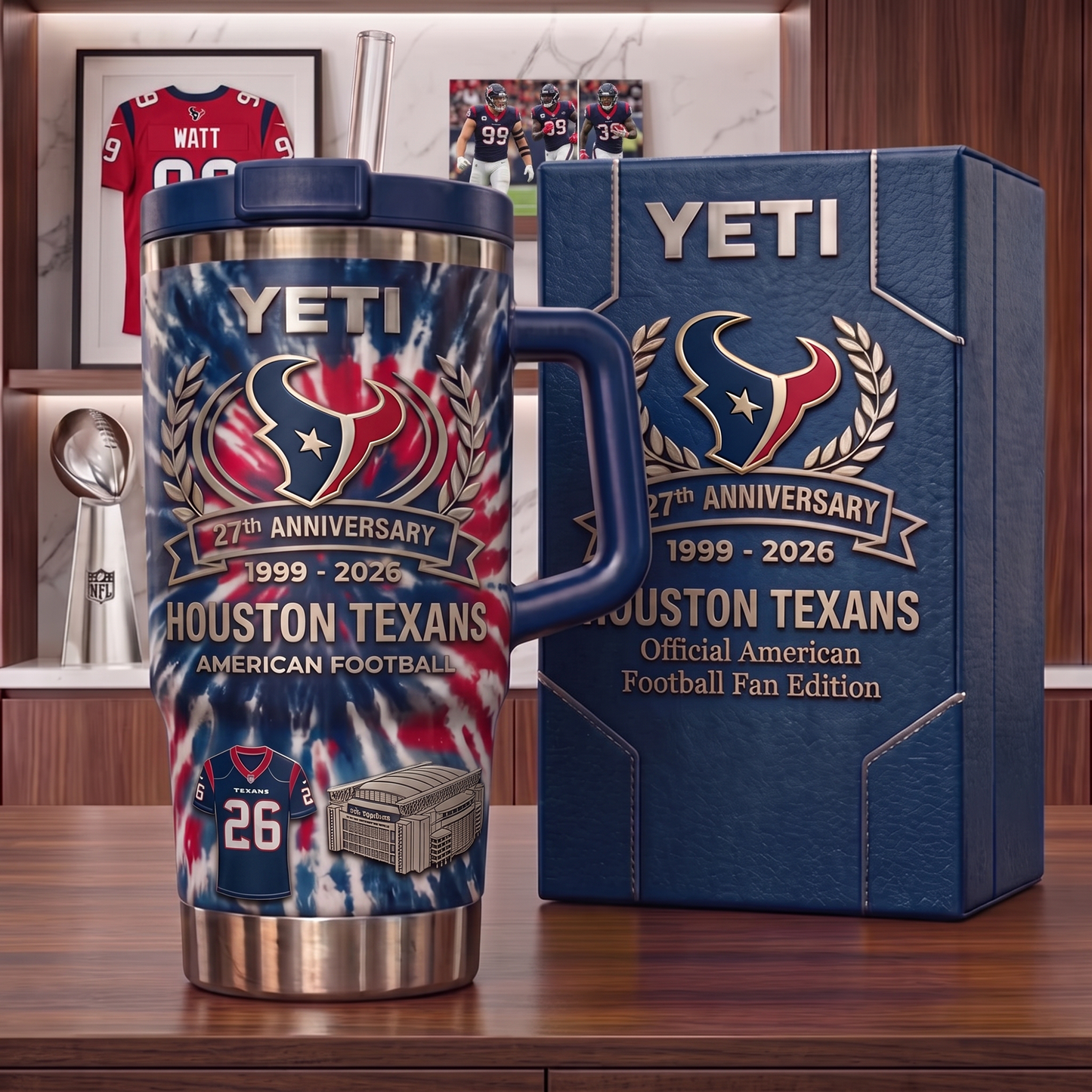 Premium NFL HOU Anniversary Flame Heritage Handle Tumbler