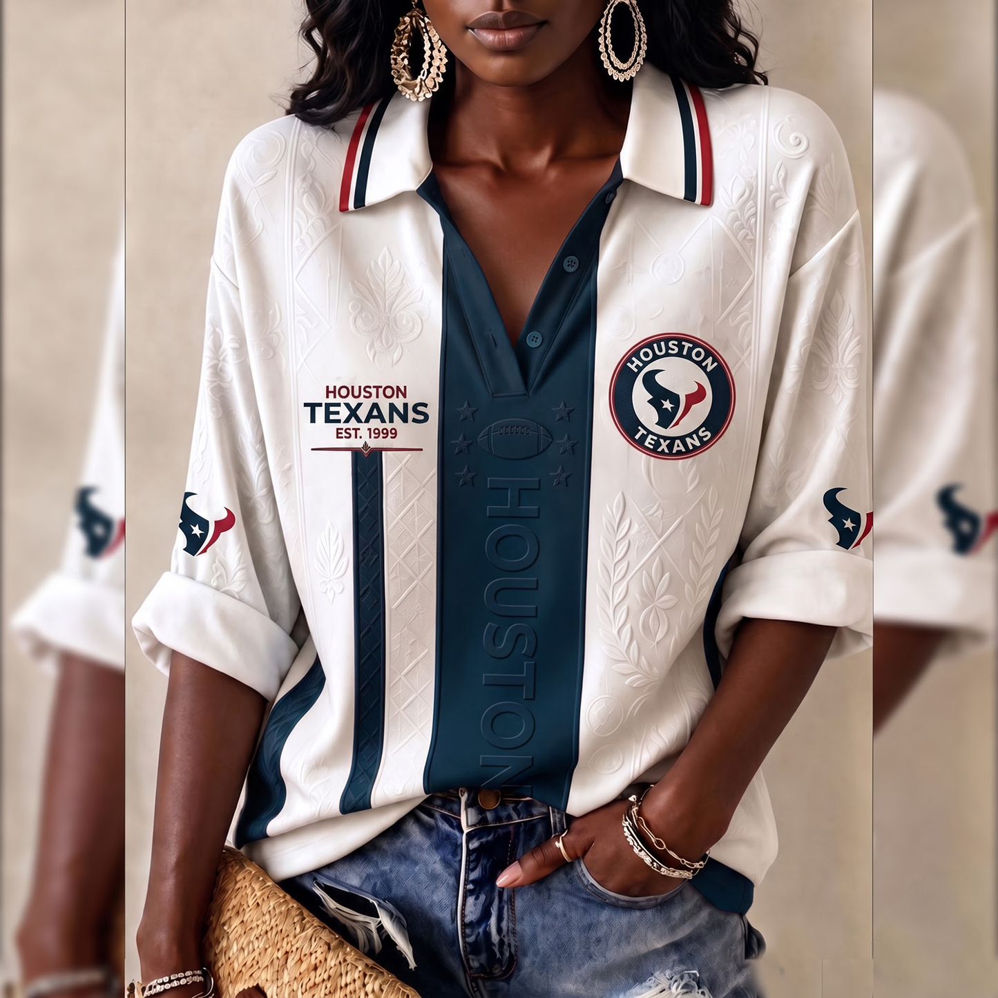 Premium NFL HOU Embossed Heritage Open-collar Polo Shirt