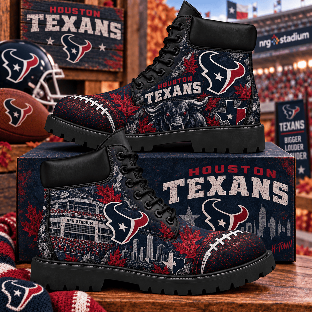 Premium NFL HOU Heritage Skyline Boots V4