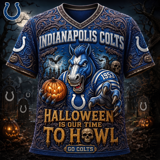 Premium NFL IND Haunted Howl Halloween Mascot T-shirt
