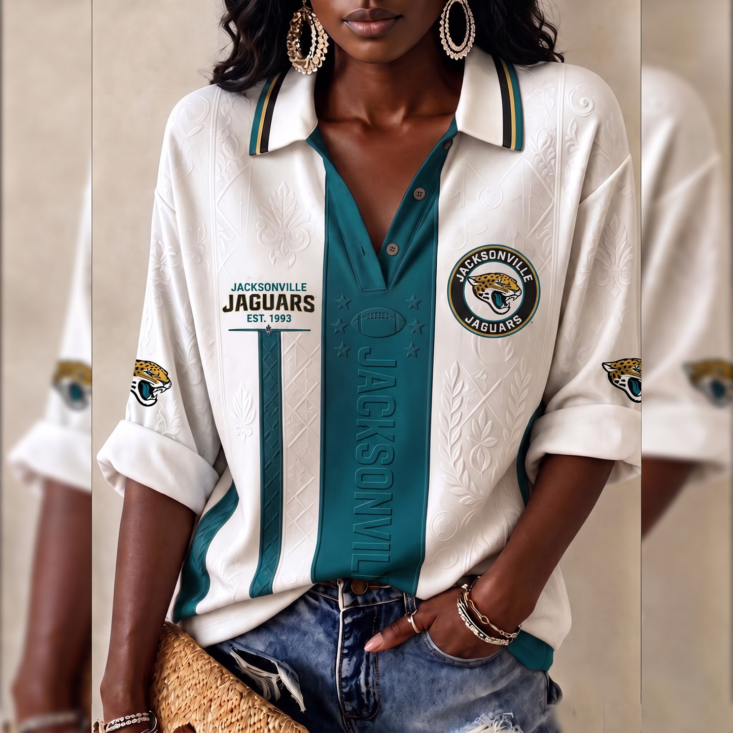 Premium NFL JAC Embossed Heritage Open-collar Polo Shirt